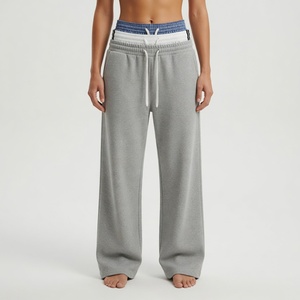 Pantalon de jogging décontracté à taille haute et jambes larges en molleton de coton, triple taille personnalisée, pour le streetwear, vente en gros OEM - Product Image 5