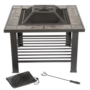 Modern Outdoor <b>Fire</b> <b>Pit</b> <b>Table</b> 30x30 Inch Metal Wood Burning with Spark Screen Powder Coated Finish Freestanding Design - Product Image 3