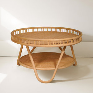 Artan Mesa de centro redonda de ratán de 2 niveles hecha a mano Diseño de mesa único - Product Image 5