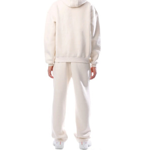 Ensemble de survêtement unisexe crème à capuche, sweat-shirt long avec fermeture éclair et poches latérales, tenue décontractée pour l'automne - Product Image 3
