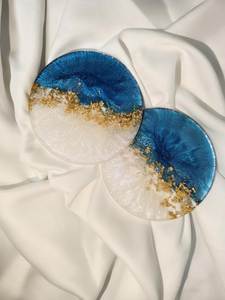 Juego de Posavasos Redondos de Resina Antiguos con Diseño del Mar Mediterráneo, 8mm de Grosor, Antideslizantes, con Patrón de Estrellas de Mar y Arena - Product Image 4