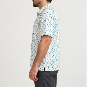 Trackstar Men's White <b>Blue</b> Gold Abstract Leaf Print <b>Polo</b> <b>Shirt</b> Short Sleeve Button Collar Golf <b>Shirt</b> Custom Logo - Product Image 3