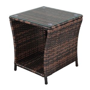 Tavolino da Esterno 6088352 con Superficie in Vetro, Struttura in Ferro Marrone Sfumato e Rattan - Elegante Tavolino Laterale da Esterno - Product Image 6