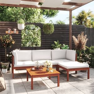 Ensemble de salon de jardin 5 pièces en bois d'acacia massif, blanc crème, meubles d'extérieur résistants aux intempéries, design contemporain - Product Image 3