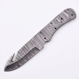 Cuchillo de caza hecho a mano de acero de Damasco con gancho para desollar, hoja en bruto de espiga completa para fabricantes de cuchillos DIY, venta al por mayor - Product Image 1