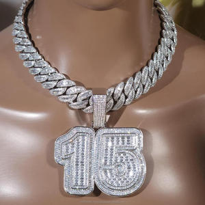Luxury Moissanite Diamond " 15 " Pendant Necklace <b>Iced</b> <b>Out</b> Cuban <b>Chain</b> Hip Hop Jewelry Gift For Men Women - Product Image 1