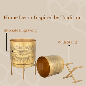 กระถางต้นไม้โลหะทันสมัย ทนทาน พร้อมขาตั้ง แพ็ค 2 ใบ ขนาดใหญ่ (10x7 นิ้ว) ขนาดเล็ก (8x6 นิ้ว) ตกแต่งบ้าน/สำนักงาน/ระเบียง/สวน - Product Image 5