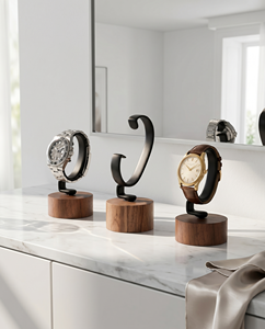 New Design Transparent Acrylic Wooden Base Watch Display <b>Stand</b> Laser Engraving Logo 50mm Thick for Polished Surface for - Product Image 4