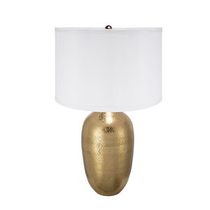 D15x25.7 Gold <b>Table</b> Lamp with <b>White</b> Fabric Shade <b>Round</b> Aluminum Sheet Lamp Shade Assembly Required - Product Image 2