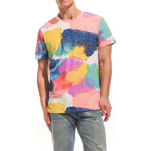 Bright Pastel Watercolor Paint Splash Block Print Short Sleeve Crew Neck Men T <b>Shirt</b> Summer Top - Product Image 2