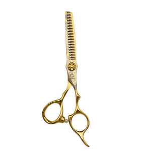Ciseaux de coiffure japonais EIK-112 pour droitiers, en acier, tranchants, réutilisables, motif Damas doré, avec revêtement en titane, pour barbier - Product Image 5