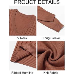 2025 hommes col en V câble tricot à manches longues pull décontracté pull automne hiver côtelé pull torsadé motif décoration Logo - Product Image 3