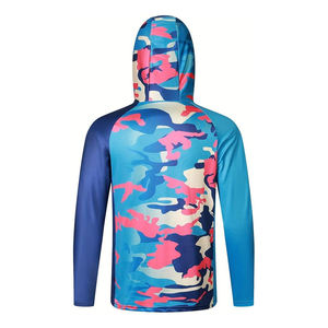 Sudadera con Capucha de Pesca de Manga Larga para Hombre, Camuflaje, Protección Solar UPF 50 Anti-UV, Camisa Tipo Pullover, Patrón Azul y Rosa, Talla Adulto - Product Image 2