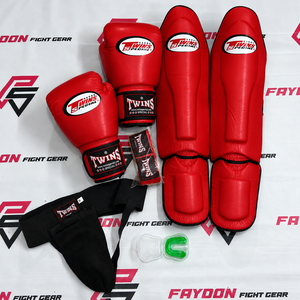 Conjunto de Entrenamiento de Muay Thai Personalizado de Alta Calidad para Gemelos, Protectores de Espinilla de Boxeo, Guantes de Cuero Genuino para Kickboxing con Vendas para las Manos y Protector Inguinal - Product Image 2