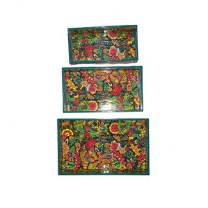 Plateau de service en bois émaillé de qualité artisanale, multicolores, finition naturelle, pour hôtels et restaurants - Product Image 1