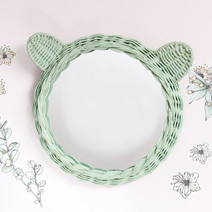<b>Cute</b> handweave rattan framed mirrors kid room accessories competitive price mini <b>bear</b> shaped mirror - Product Image 1