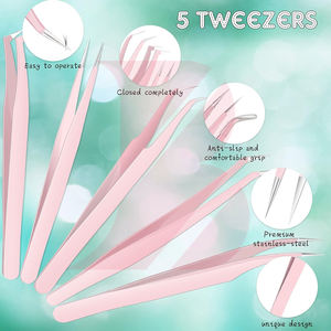 Ensemble de pinces à cils roses avec étui en métal, kit de pinces à cils de précision en acier inoxydable pour extensions de cils - Product Image 2