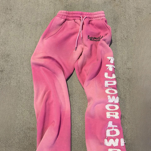 <b>Men's</b> Casual <b>Pink</b> Black Cotton Sweatpants Vertical Letter Print Breathable Eco-Friendly Lightweight Stone Wash Wide Leg Elastic - Product Image 2