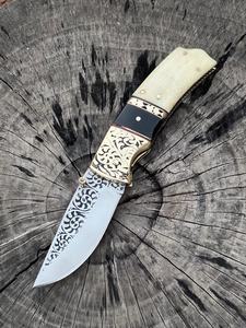 Cuchillo de bolsillo multifunción de acero inoxidable de Damasco 440C hecho a mano personalizado mango de hueso cuchillo de uso diario OEM disponible - Product Image 2