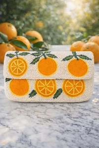 Pochette perlée orange, sac d'été brodé aux motifs agrumes - Product Image 4