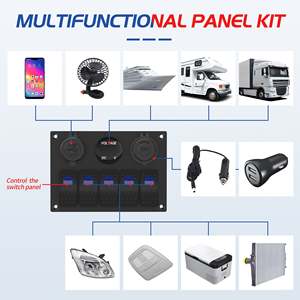 Panel de interruptores basculantes de aluminio de 5 posiciones con toma de corriente y LED azul para autos, camiones, barcos, vehículos recreativos y uso marino. - Product Image 5