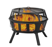 Table de foyer extérieur de style campagnard avec structure en fer épaisse et espace de combustion rond, conçue pour une utilisation sûre de la flamme nocturne, écologique