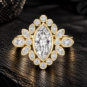 Bague de fiançailles en or massif 14K 18K avec diamant de laboratoire taille marquise, sertie clos, motif floral, 2.10CT DEF VVS, certifiée IGI, ODM - Product Image 1
