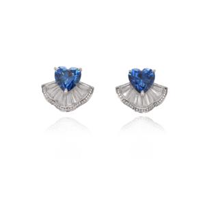 LAVINA Classic Blue Heart Art Deco Pendientes de tuerca de lujo para mujer con circón Chapado en rodio de moda para regalo - Product Image 1