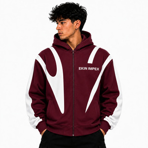 Sweat à capuche zippé en polaire uni marron et blanc de qualité supérieure |   Streetwear d'hiver à double capuche respirant unisexe surdimensionné 100% coton tendance - Product Image 3