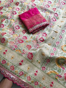 Sari en soie de Cachemire Pashmina Grace Royal, traditionnel, élégant, pour mariage, avec richement orné, et pièce de chemisier assortie, taille XL - Product Image 2