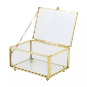 <b>Mirror</b> Glass Jewelry <b>Box</b> Golden Geometric Jewelry Display Organizer Case Home Decorative <b>Box</b> for Storage - Product Image 3