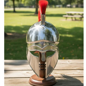 Casco Corintio Griego Tradicional Medieval de Acero Plateado con Grabado y Pulido para Recreación Histórica de Guerreros, Souvenir - Product Image 1