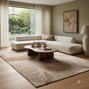 Tapis tufté à la main sur mesure, moderne, abstrait, beige, de luxe, design contemporain, pour salon, chambre, décoration intérieure - Product Image 1