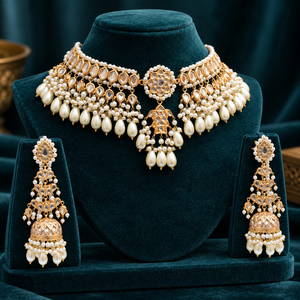 Juego de Aretes y Gargantilla de Perlas Blancas Chapadas en Oro al por Mayor, Suministro Directo de Fábrica - Product Image 3