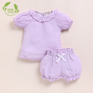 Lilac Premium Quality Organic <b>Muslin</b> Frill Top Set <b>Baby</b> Clothing Sets - Product Image 1