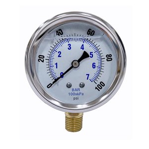 Manomètre à tube Bourdon de 63 mm, 7 bars, double échelle, mesure du liquide, du gaz et de l'huile - Product Image 1
