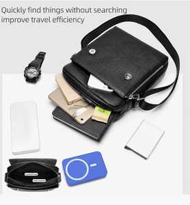 ZOLO LEATHERS Men's Genuine Leather Crossbody <b>Bag</b> with Zipper Closure Custom Size Fashion Style Durable Design <b>Black</b> - Product Image 4