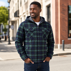 New Custom Mens Hooded Plaid Zipper <b>Jacket</b> Polyester Cotton Casual Winter Outdoor <b>Flannel</b> Style <b>Jacket</b> Custom Logo Comfortable - Product Image 4