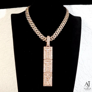Collier chaîne en argent sterling 925 plaqué or rose, serti de moissanite, avec pendentif lettre personnalisé, bijoux hip-hop - Product Image 2