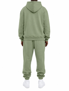 Ensemble de survêtement à capuche vert olive pour homme, 100 % coton, manches longues, coupe décontractée, couleur unie, sweat-shirt à cordon et pantalon de jogging - Product Image 5