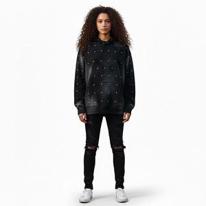 Sweat à capuche de haute qualité en coton tricoté 100% écologique, coupe oversize, lourd, style streetwear, patchwork de créateur, luxe, poche classique - Product Image 4
