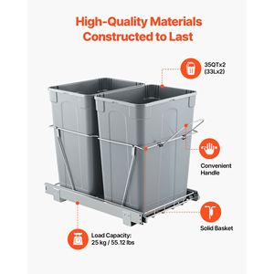 Cestino per Rifiuti a Doppio Scomparto da 35 QT X2 per Mobili da Cucina, con Sensore, Capacità 12L, Contenitore per Riciclaggio in Materiale PP - Product Image 3