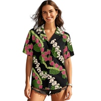 Kemeja Wanita Motif Daun Monstera Hawaii Aloha, Tenun Longgar, Ukuran Besar, Kasual, Lengan Pendek, Kancing, Grosir