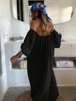 Robe longue décontractée fluide à épaules dénudées unie et froncée pour femmes grandes tailles, manches longues, coupe ample, idéale pour les vacances, vente en gros, personnalisable