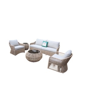 Conjunto de Sofá de Ratán Sintético para Exteriores con Cojines Gris Claro y Mesa de Centro Redonda para Patio, Jardín y Terraza - Product Image 1