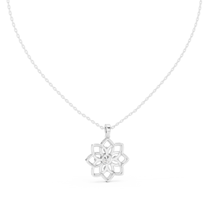 Colgante de Diamante con Bisel Floral de 0.45 CT, Collar con Medallón de Flor de Loto, Plata 925, Elegante y Femenino - Product Image 3