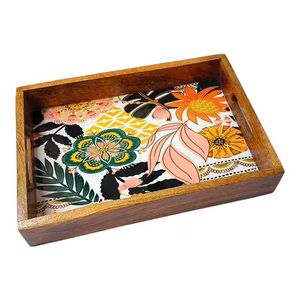 Ensemble de plateaux de service en bois avec poignées, plateau décoratif pour café, thé, petit-déjeuner, plateau de service rustique en bambou pour aliments - Product Image 3