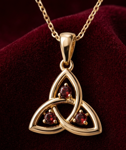 Collar con Colgante de Tres Piedras de Granate, Latón Chapado en Oro, Diseño de Nudo Celta Triquetra, Joyería con Gema Roja, Estilo Clásico Vintage - Product Image 3