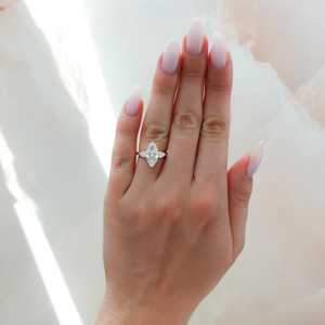 Wholesale F VS Marquise CVD Diamond <b>Ring</b> Marquise Accents 14K Real Gold 2.5 Carat Moissanite Three Stone Factory Supplier OEM - Product Image 2
