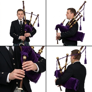Bagpipe écossais en velours violet, avec montures en laiton et bois de rose, taille standard, fait main, ensemble musical écossais - Product Image 4